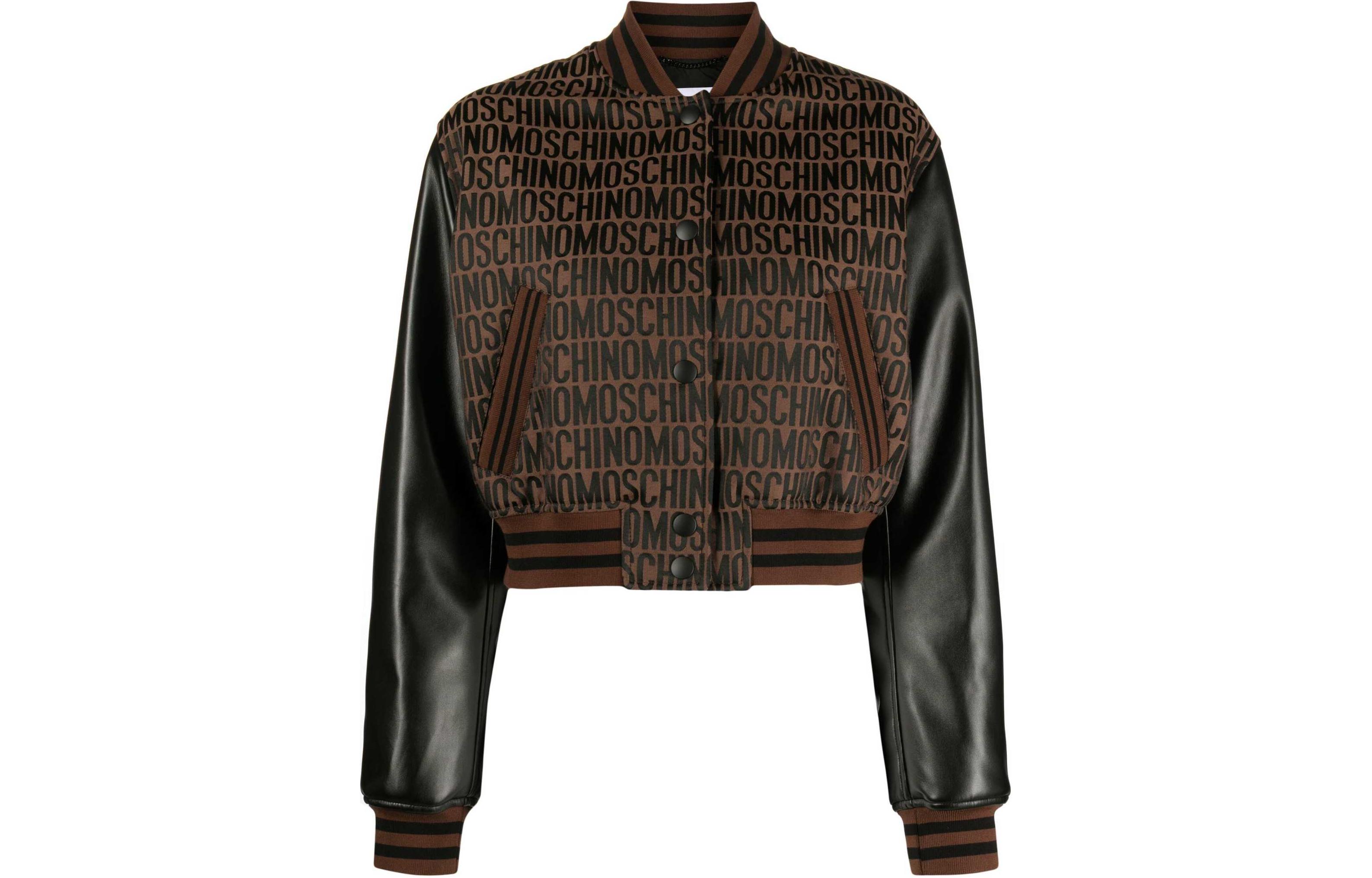 MOSCHINO Black Logo Patch Bomber Jacket A06072715-BROWN