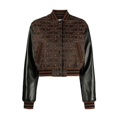 MOSCHINO Black Logo Patch Bomber Jacket A06072715-BROWN