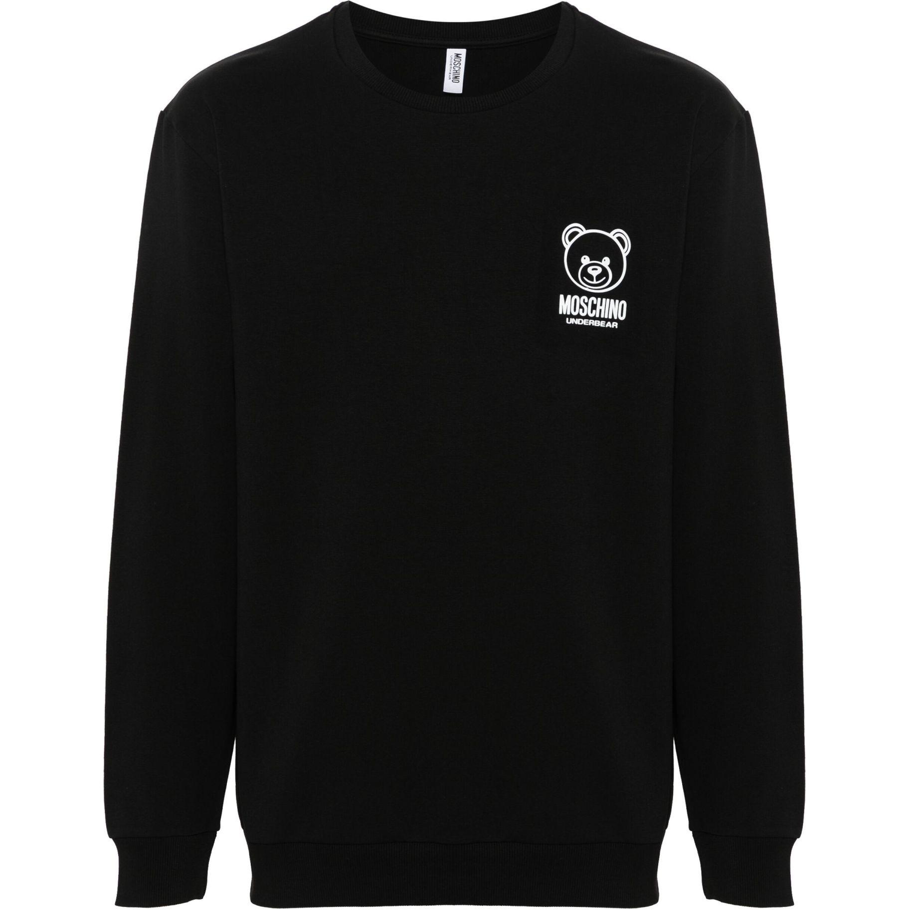 MOSCHINO Black Logo Print Stretch Crewneck Long-Sleeve Sweatshirt A17014422-BLACK