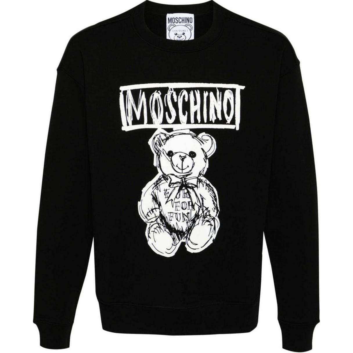 MOSCHINO Black Logo Print Sweatshirt with Piqué Texture and Straight Hem V17277028-BLACK