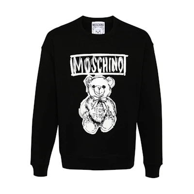 MOSCHINO Black Logo Print Sweatshirt with Piqué Texture and Straight Hem V17277028-BLACK