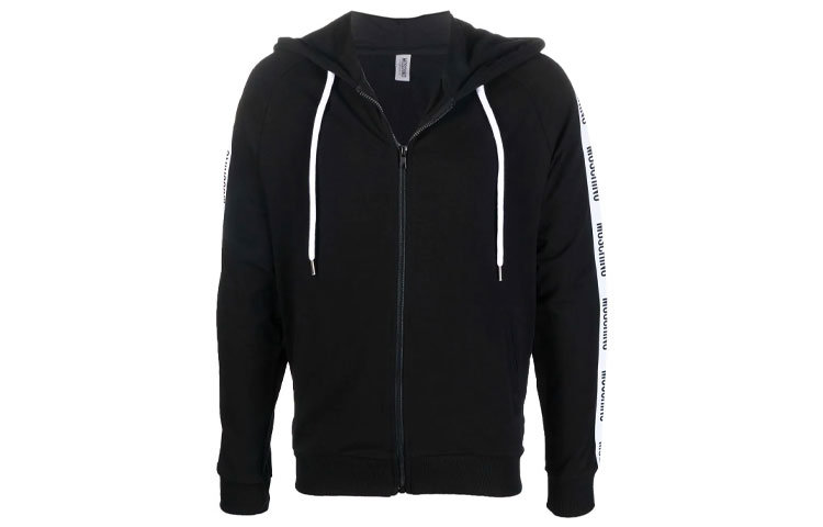MOSCHINO Black Logo Tape Zip-Up Hoodie Jacket A1707-8104-555