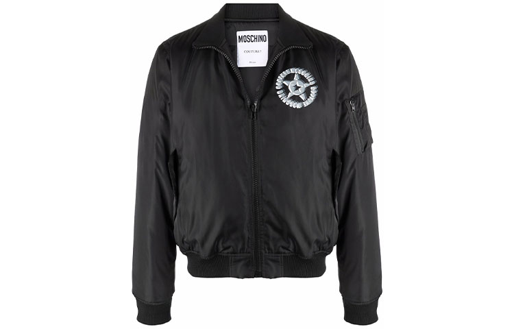 MOSCHINO Black Long-Sleeve Jacket with Letter Print and Zip Collar A0615-7015-1555