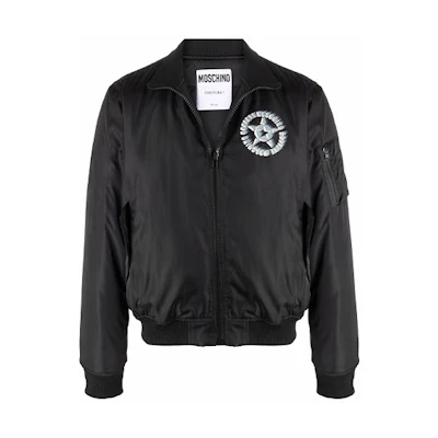 MOSCHINO Black Long-Sleeve Jacket with Letter Print and Zip Collar A0615-7015-1555