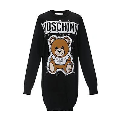 MOSCHINO Black Paperclip Teddy Bear Graphic Knit Sweater Unisex E-V0493-5501-1555
