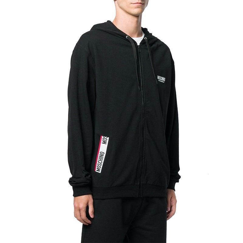 Shop Moschino Black Pocket Patch Casual Hooded Jacket 1-T1710-8116-555