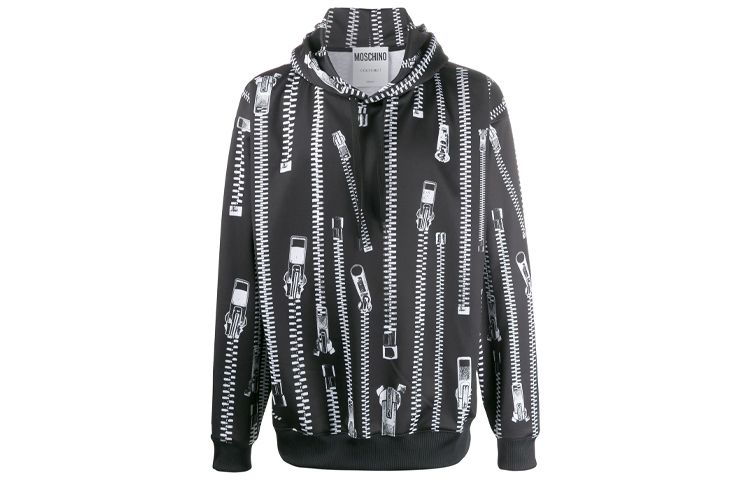 MOSCHINO Black Pullover Hoodie with Zipper and Print Design J1716-2052-1555