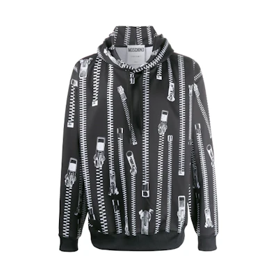 MOSCHINO Black Pullover Hoodie with Zipper and Print Design J1716-2052-1555