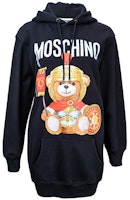 MOSCHINO Black Roman Soldier Cartoon Bear Print Short Hooded Dress V0427-5527-2555 MOSCHINO Black Roman Soldier Cartoon Bear Print Short Hooded Dress V0427-5527-2555
