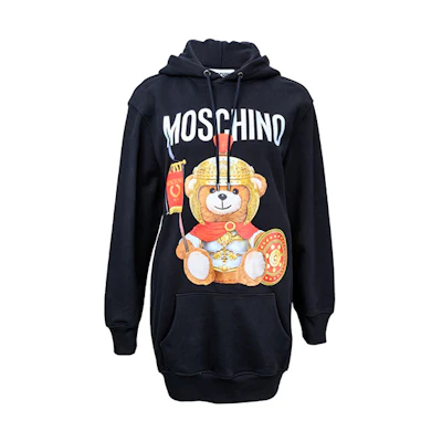 MOSCHINO Black Roman Soldier Cartoon Bear Print Short Hooded Dress V0427-5527-2555