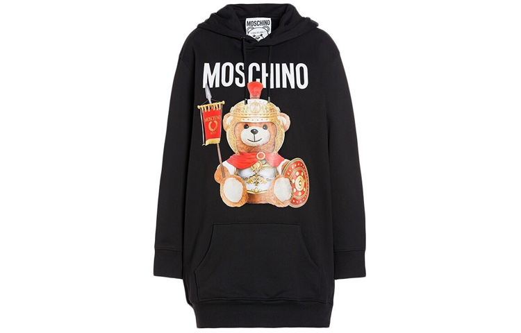 Moschino Black Roman Teddy Bear Print Hoodie Long Sleeve Dress. E-V0427-5527-2555