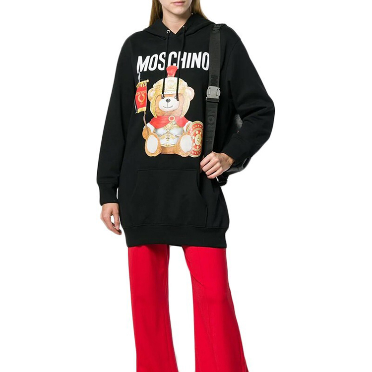 Details for Moschino Hoodie Dress Lengan Panjang Cetakan Roman Teddy Bear Hitam. E-V0427-5527-2555