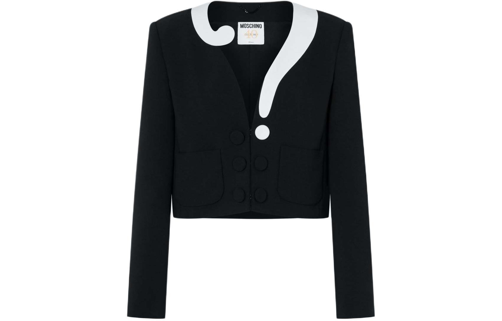 MOSCHINO Black Short V-Neck Jacket with Question Mark Patch A0516-0424-1555