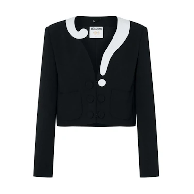 MOSCHINO Black Short V-Neck Jacket with Question Mark Patch A0516-0424-1555