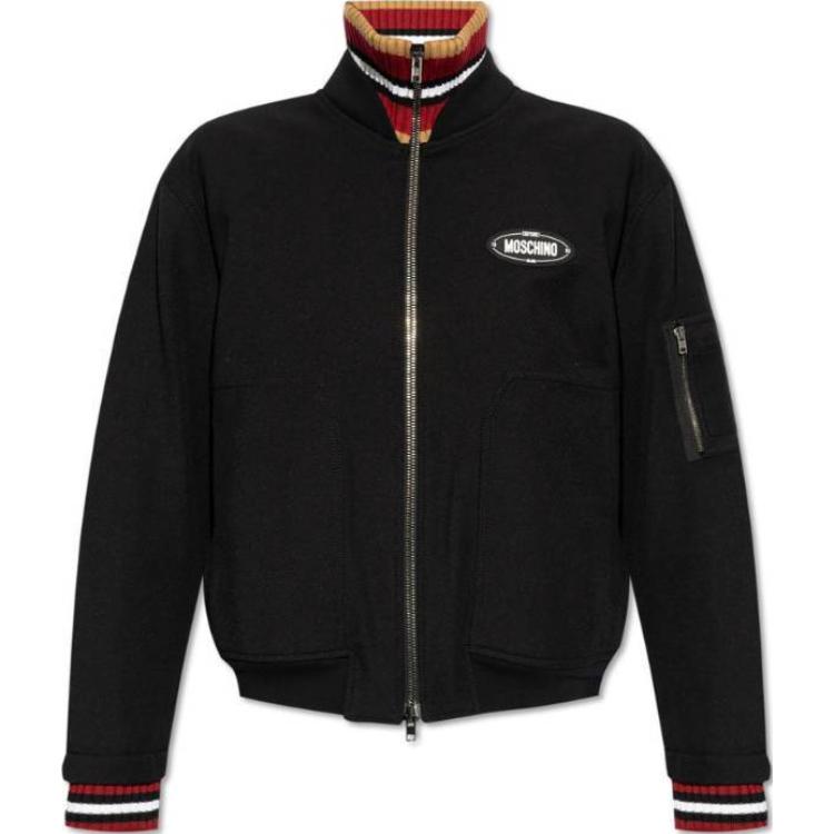 MOSCHINO Black Solid Bomber Jacket with Stand Collar and Zipper Closure J0611-7014-5555