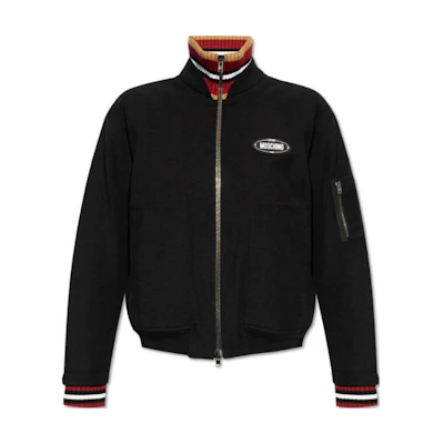 MOSCHINO Black Solid Bomber Jacket with Stand Collar and Zipper Closure J0611-7014-5555