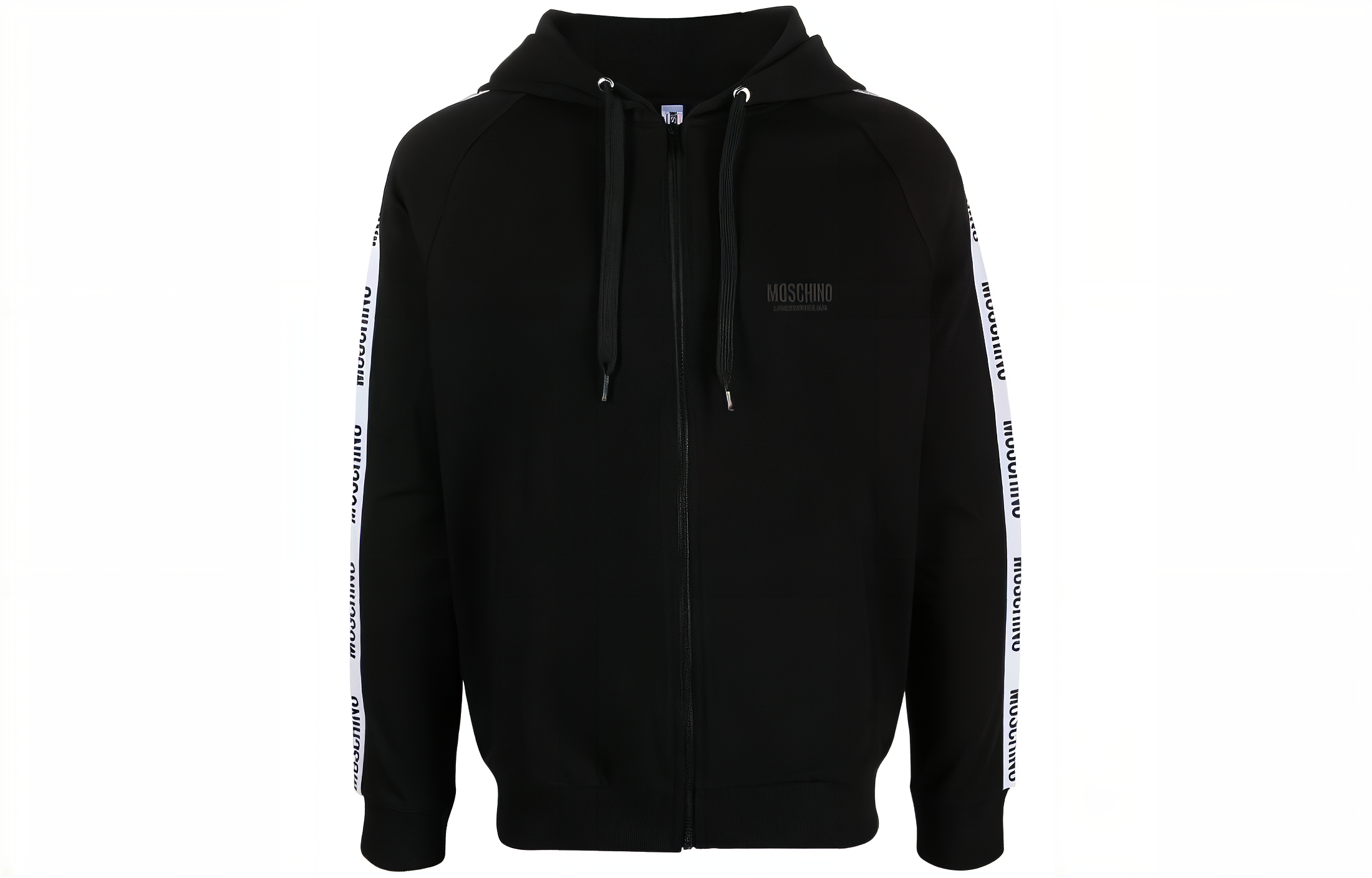 MOSCHINO Black Solid Logo Print Zip-Up Hoodie A178-2441-3555