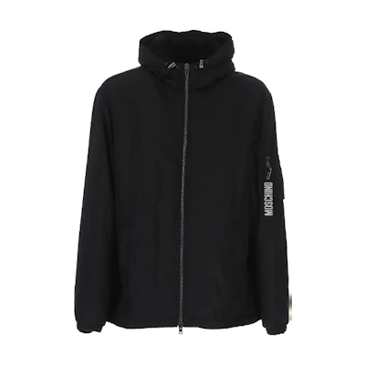 MOSCHINO Black Solid Zip-Up Hoodie Jacket with Print 0625-7015-2555