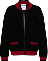 MOSCHINO Black Striped Knit Logo Patch Baseball Collar Jacket A0918-7000-4555 MOSCHINO Black Striped Knit Logo Patch Baseball Collar Jacket A0918-7000-4555