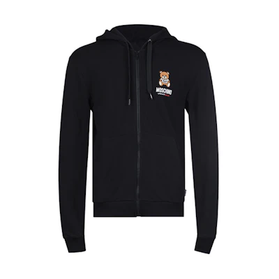 MOSCHINO Black Teddy Bear Print Zip-Up Hoodie for Men. A1722-8104-0555