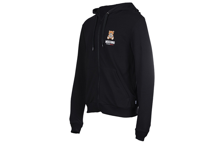 Shop 모스키노 블랙 테디베어 프린트 남성 지퍼 후디. A1722-8104-0555