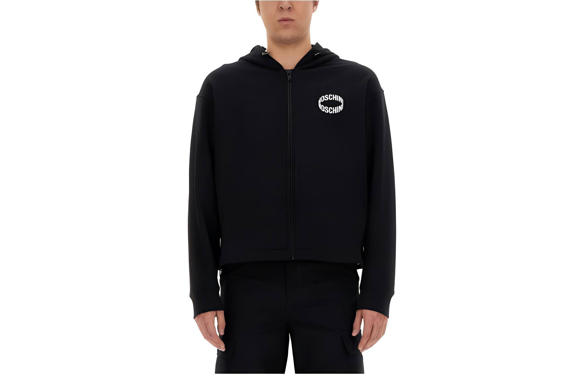 MOSCHINO Black Zip-Up Hoodie Jacket with Letter Print Design A1728-2028-1555