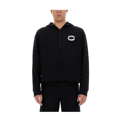 MOSCHINO Black Zip-Up Hoodie Jacket with Letter Print Design A1728-2028-1555