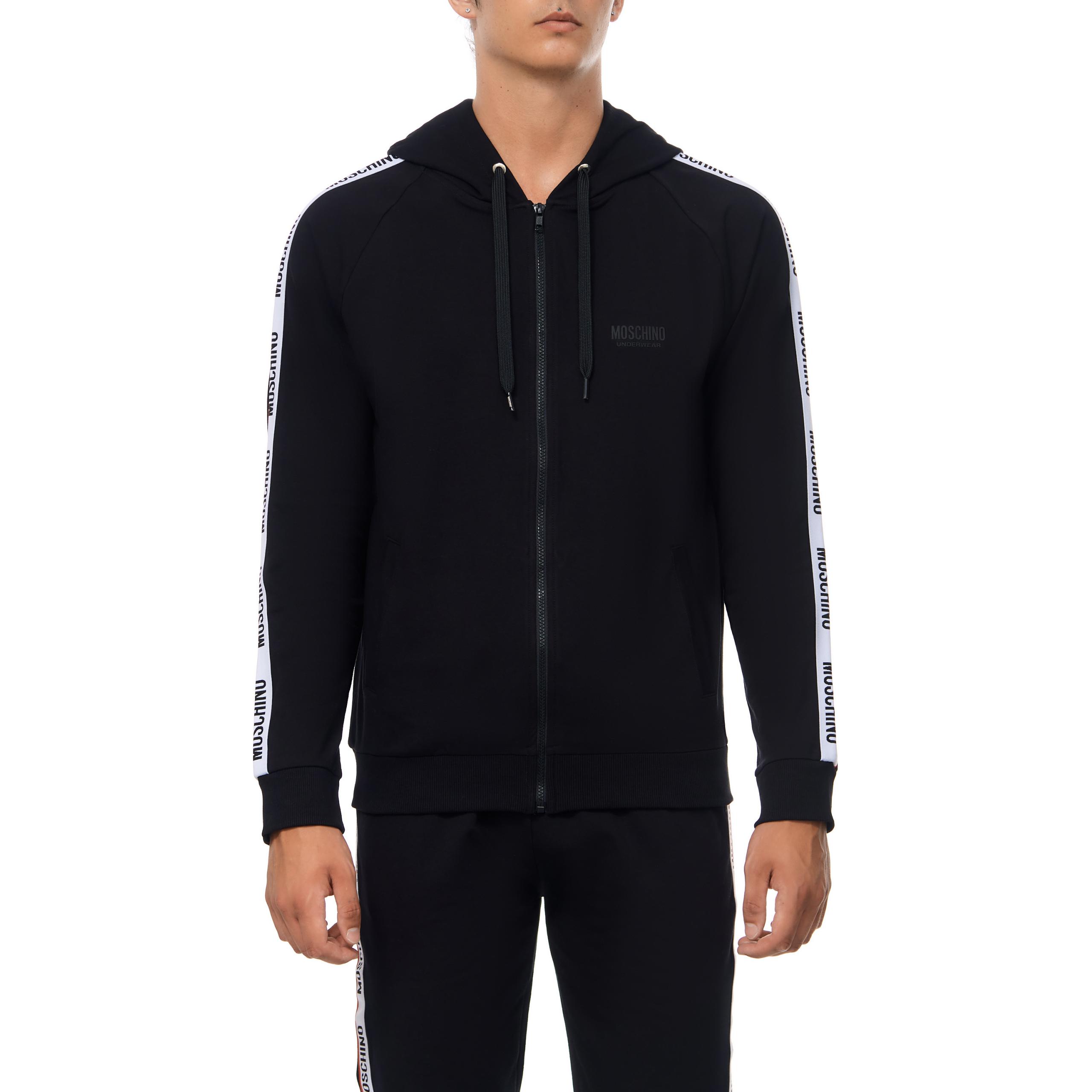 MOSCHINO Black Zip-Up Hoodie Jacket with Letter Print Design A1782-4413-0555