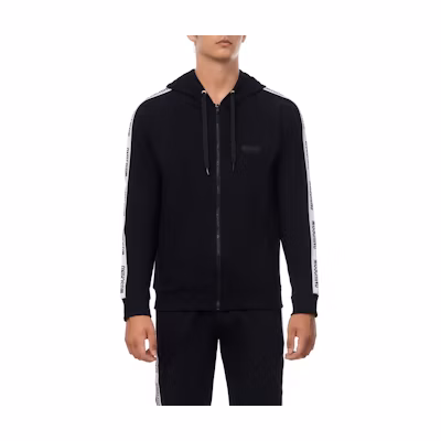 MOSCHINO Black Zip-Up Hoodie Jacket with Letter Print Design A1782-4413-0555