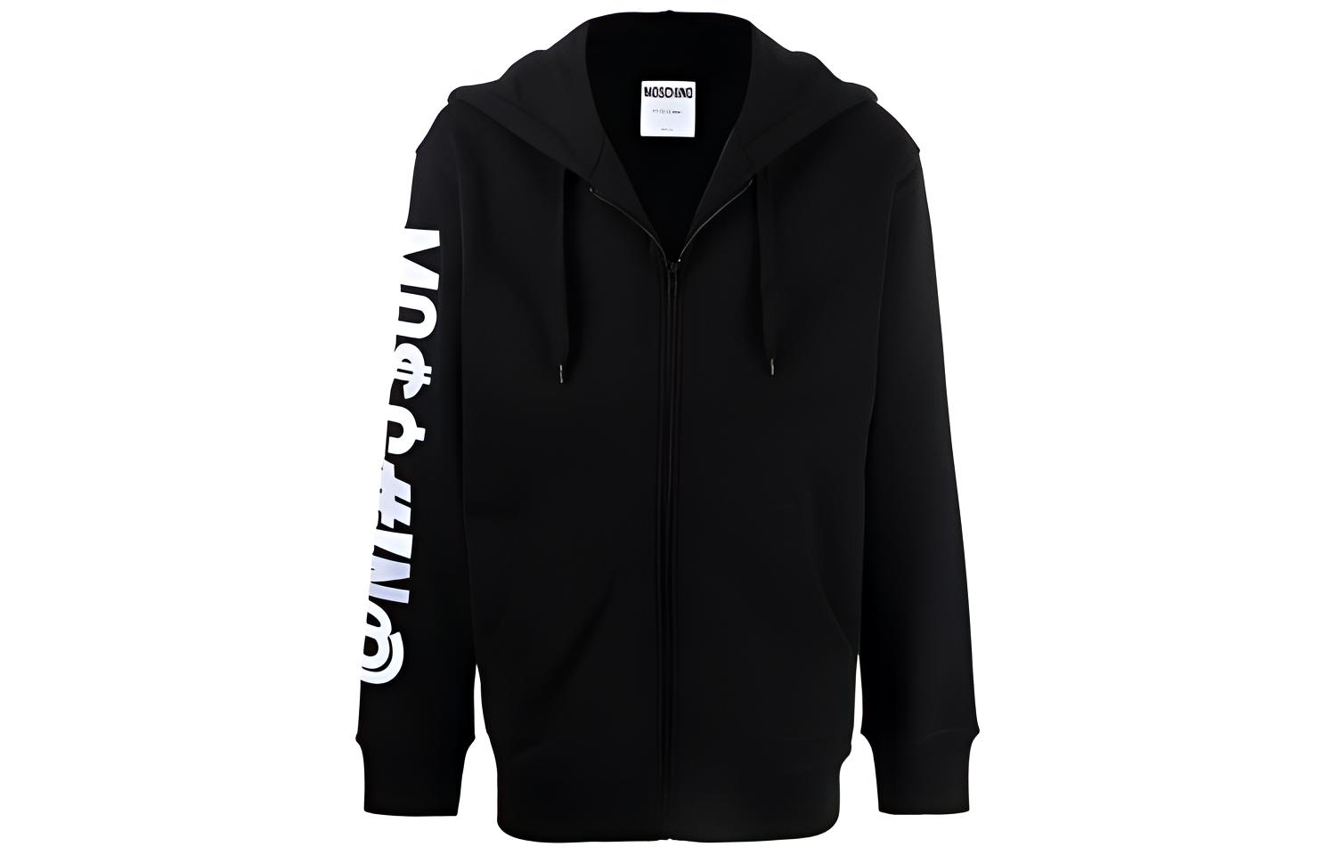 MOSCHINO Black Zip-Up Hoodie with Embroidered Lettering A1716-7027-1555