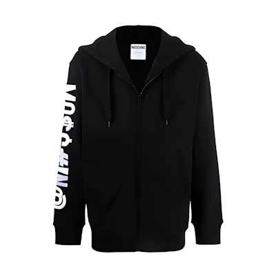 MOSCHINO Black Zip-Up Hoodie with Embroidered Lettering A1716-7027-1555