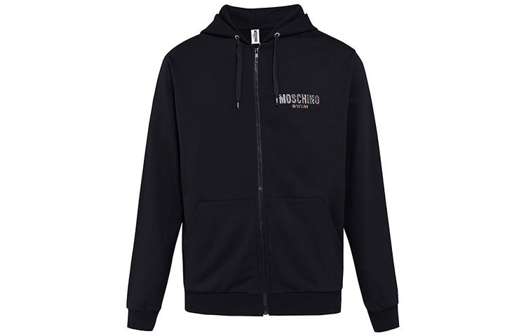MOSCHINO Black Zip-Up Hoodie with Logo Design 3-V1709-2321-0555