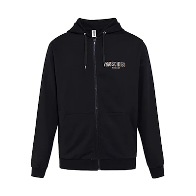 MOSCHINO Black Zip-Up Hoodie with Logo Design 3-V1709-2321-0555