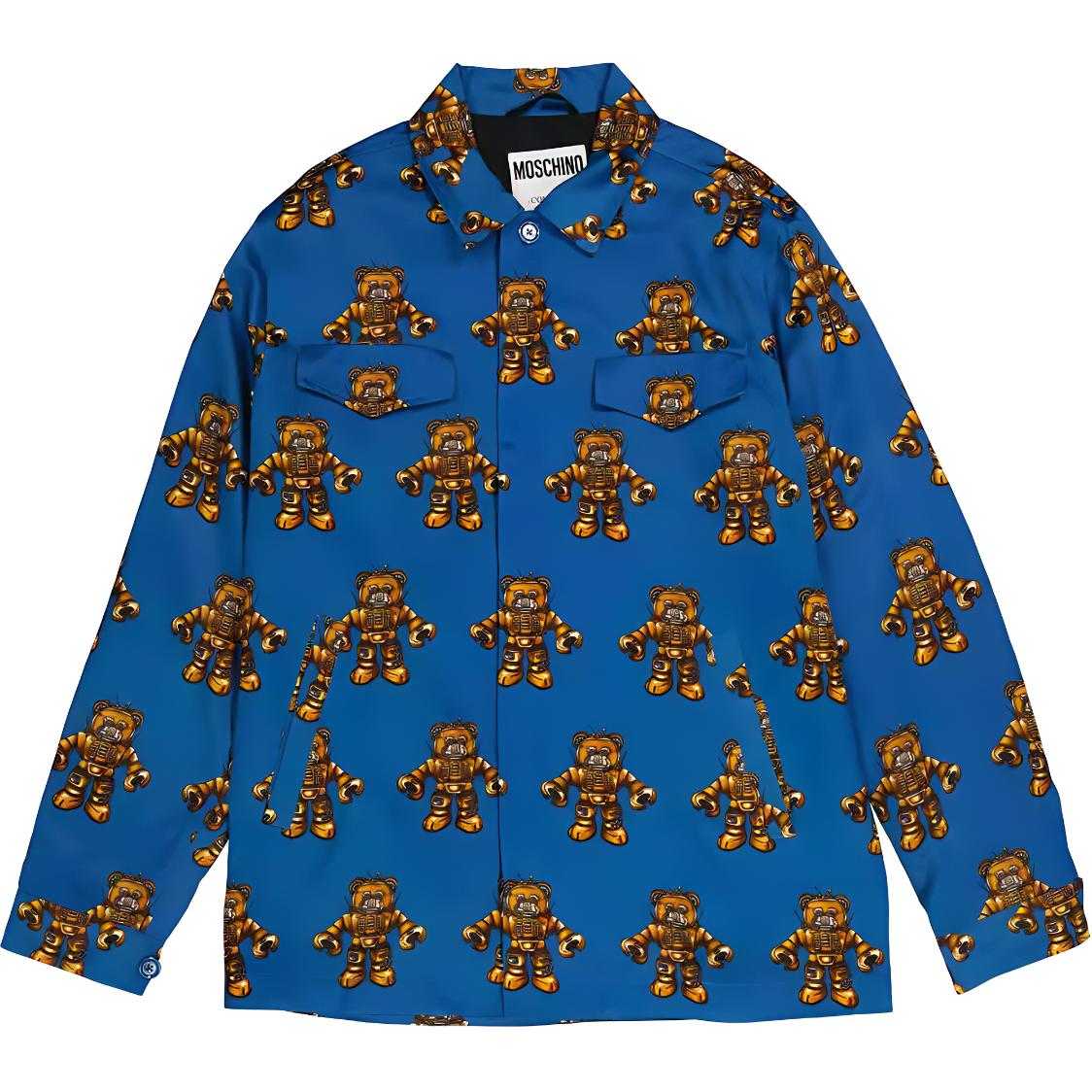 MOSCHINO Blue All-Over Print Button-Up Long Sleeve Jacket V0605-7050-1298