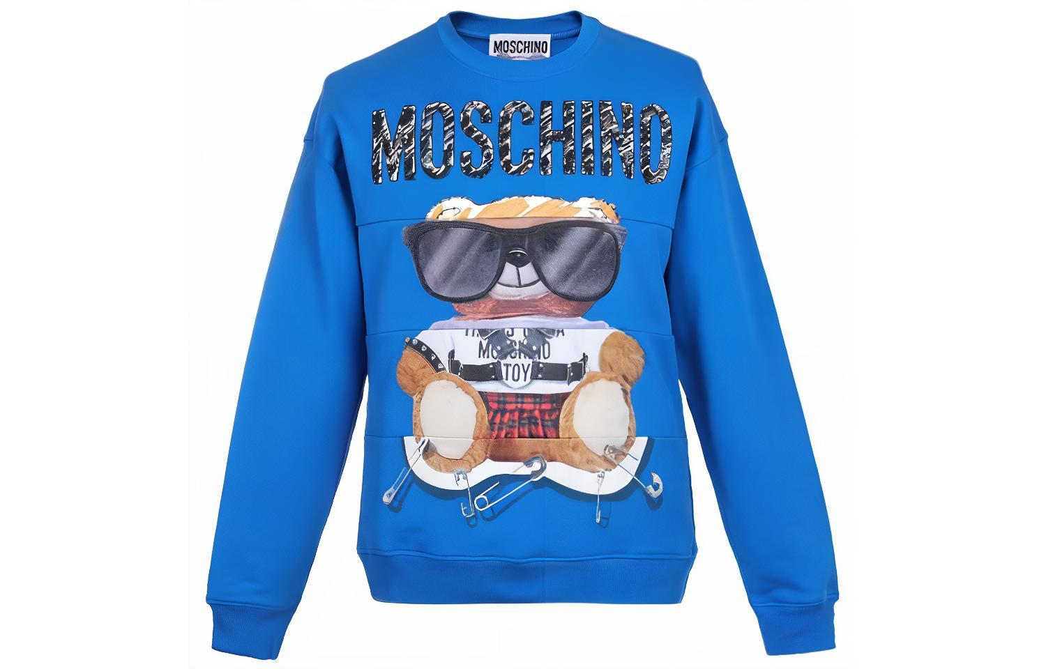 MOSCHINO Blue Bear Logo Print Crewneck Long Sleeve Sweatshirt 1702-5227-1298