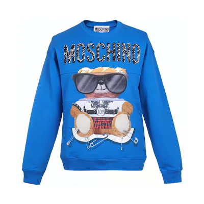 MOSCHINO Blue Bear Logo Print Crewneck Long Sleeve Sweatshirt 1702-5227-1298