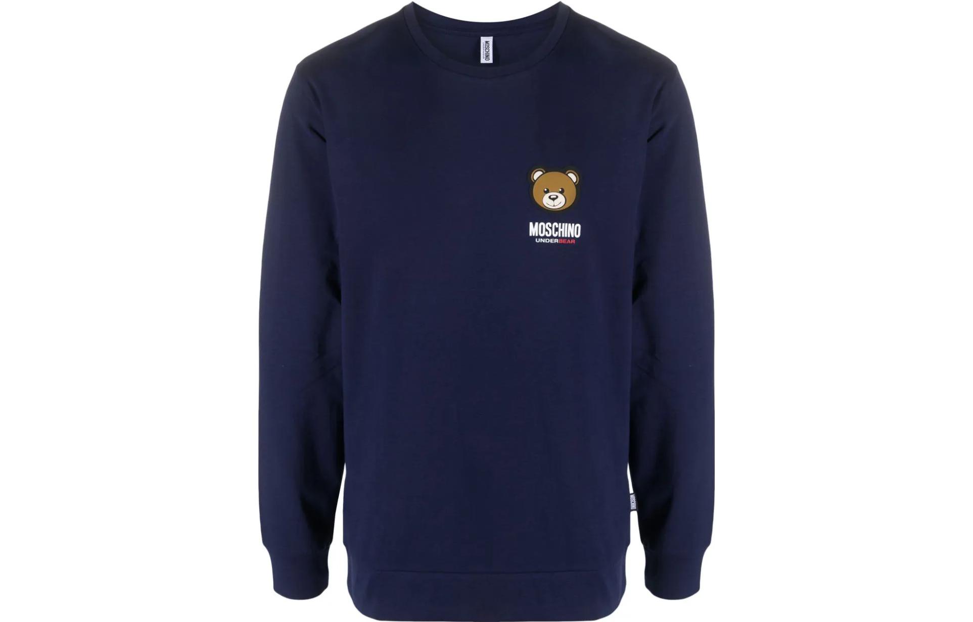 Order Moschino Blue Crewneck Pullover Sweatshirt with Animal Print Design A1288-4411-0290