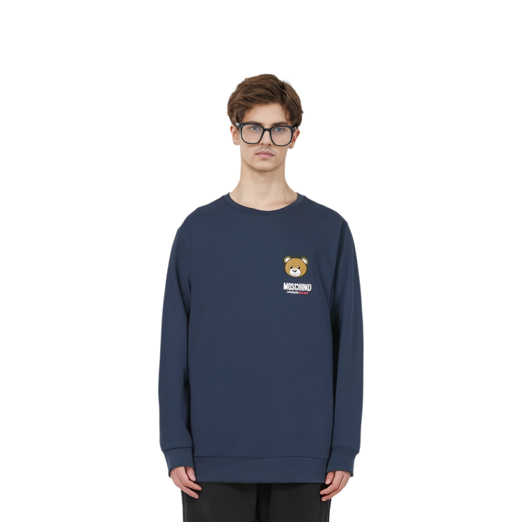 Shop Moschino Blue Crewneck Pullover Sweatshirt with Animal Print Design A1288-4411-0290