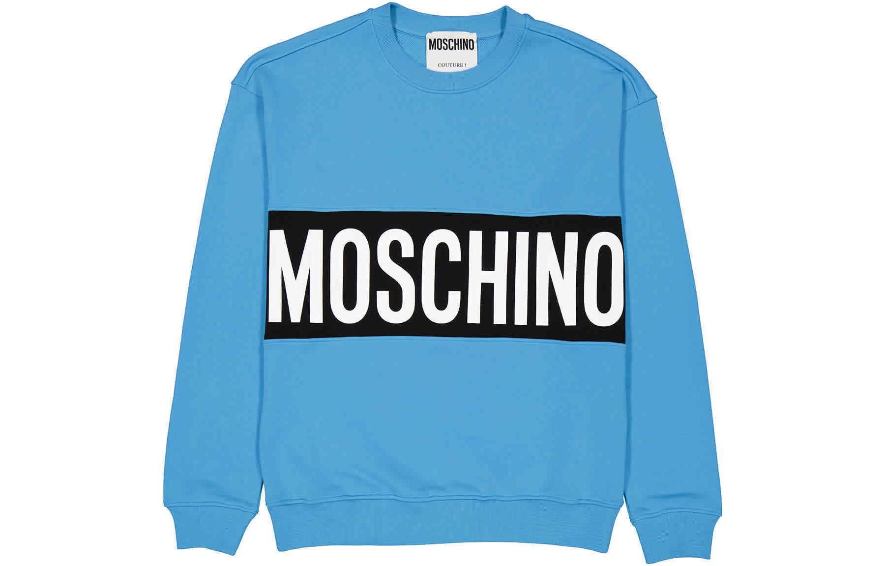 MOSCHINO Blue Pullover Crewneck Sweatshirt with Logo Print 1723-2028-2304