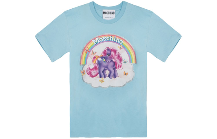 MOSCHINO Blue Short Sleeve T-Shirt with Pony Print Unisex 3XT0798-4040-1305