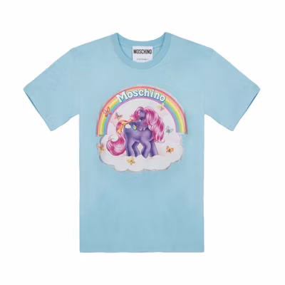 MOSCHINO Blue Short Sleeve T-Shirt with Pony Print Unisex 3XT0798-4040-1305