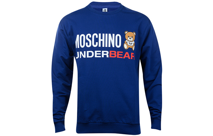 MOSCHINO Blue Teddy Bear Crewneck Sweatshirt with Logo Print A1701-8106-0290