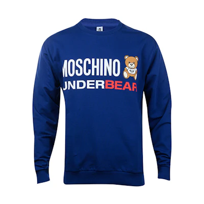 MOSCHINO Blue Teddy Bear Crewneck Sweatshirt with Logo Print A1701-8106-0290