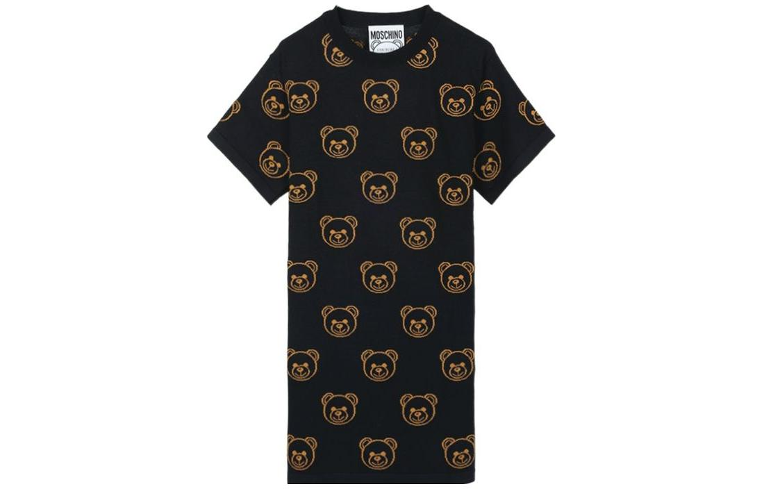 Order MOSCHINO Coklat Kasual Imut Gaun Pendek Lengan Pendek Kerah Bulat A0491-5502-2555