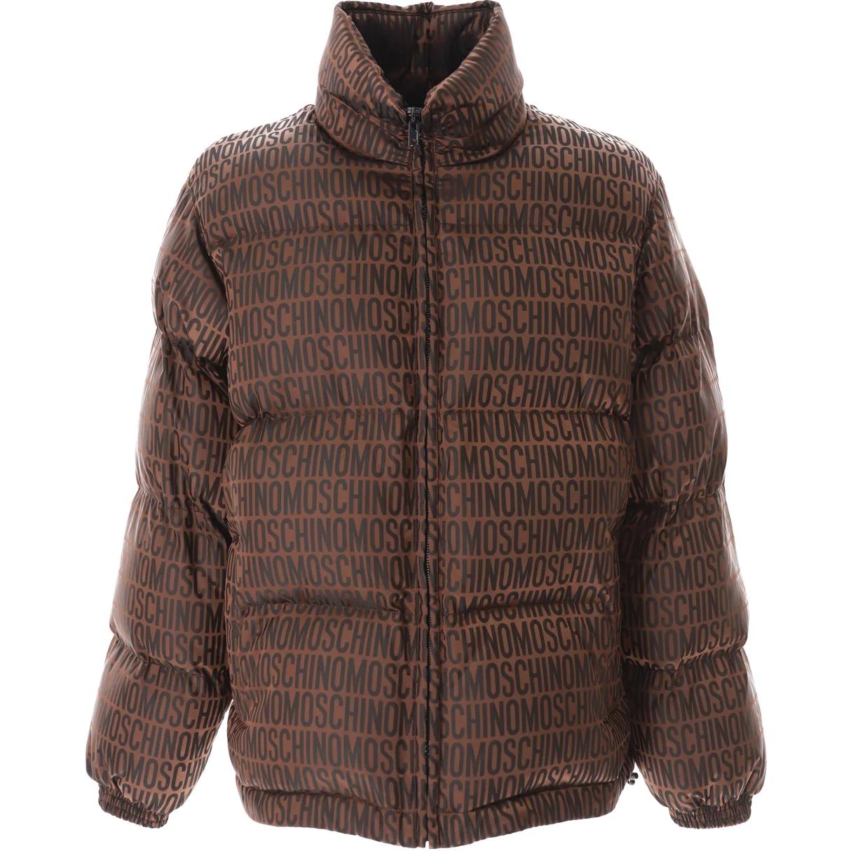 MOSCHINO Brown Letter Print Zip-Up Jacket with Stand Collar A0602-7616-1103