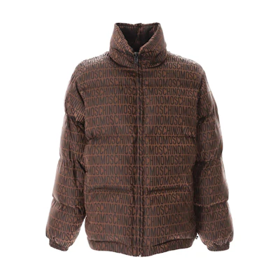 MOSCHINO Brown Letter Print Zip-Up Jacket with Stand Collar A0602-7616-1103