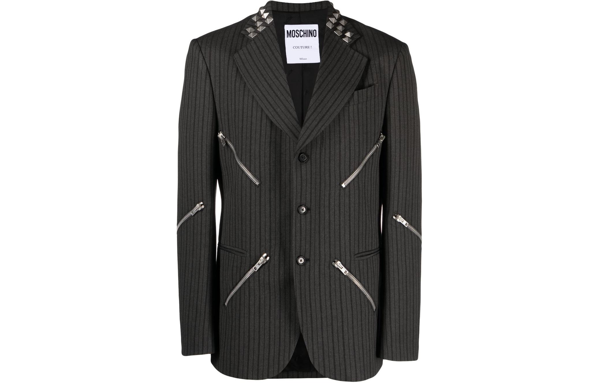 Moschino Buttoned Biker Pinstripe Jacket Dark Gray A0502-7032-1517