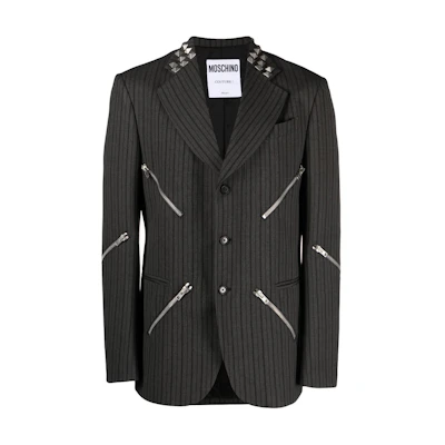 Moschino Buttoned Biker Pinstripe Jacket Dark Gray A0502-7032-1517