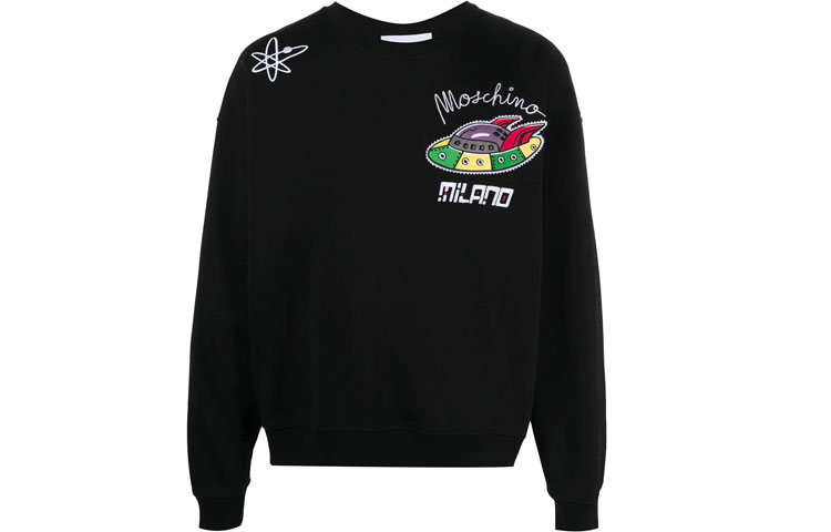 MOSCHINO Cartoon Logo Embroidered Long Sleeve Sweatshirt Black Mens A1715-2027-1555
