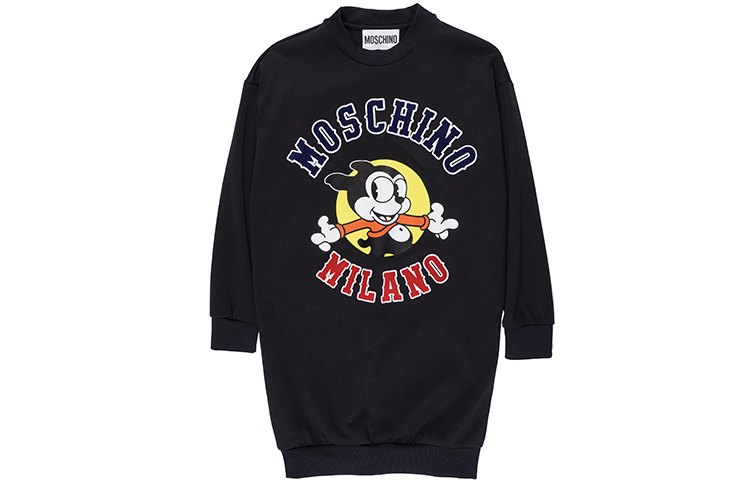 MOSCHINO Cartoon Print Long Sleeve Sweatshirt Dress Black. A0454-0541-3555